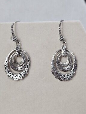 Sarda Triple Loop 925  Silver Ornate Drop Earrings